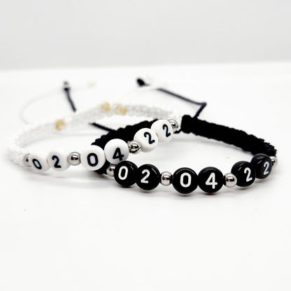 Bracelets date de rencontre pour couple Fait main / Noir et Blanc / Acier inoxydable / Macramé / Résistant à l'eau
