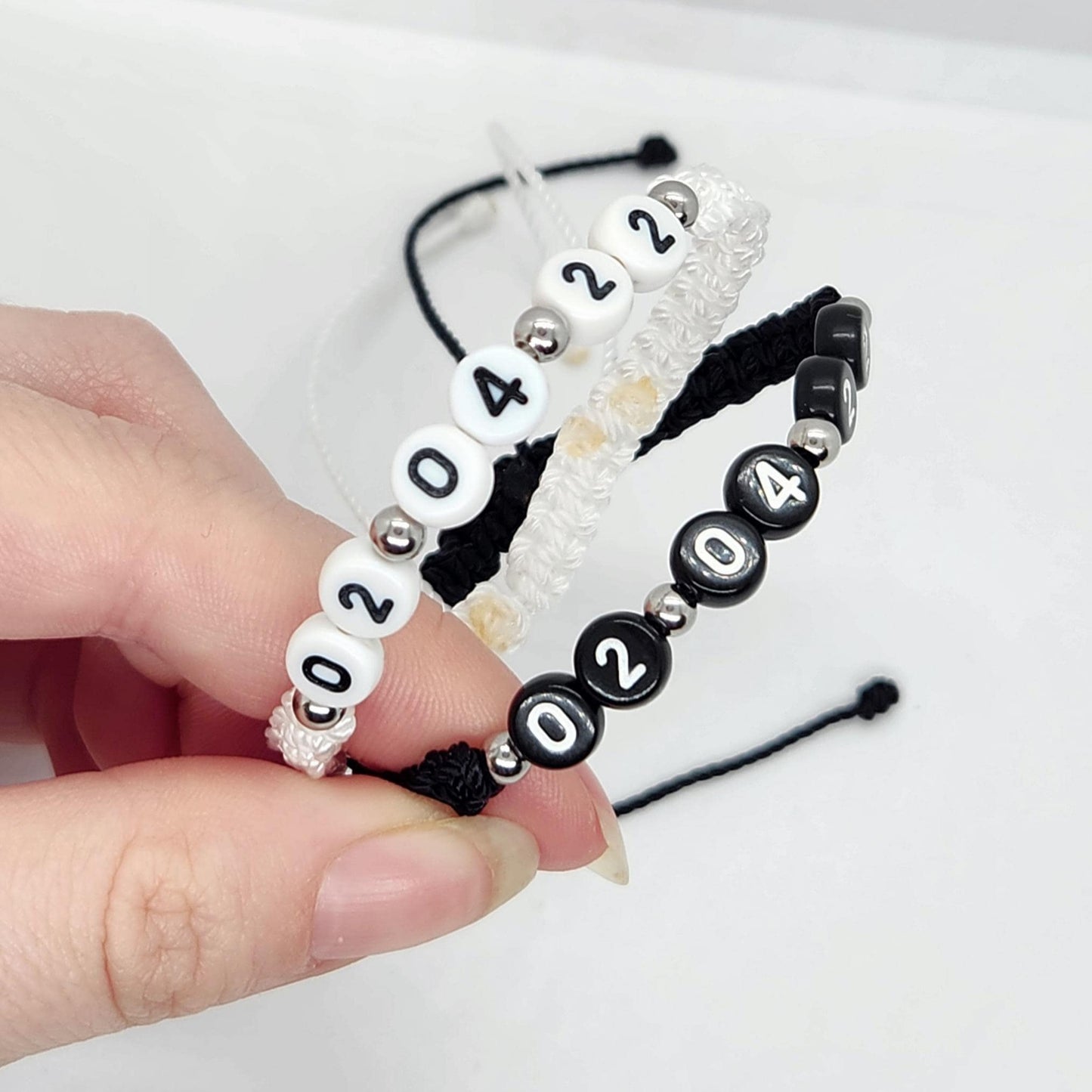 Bracelets date de rencontre pour couple Fait main / Noir et Blanc / Acier inoxydable / Macramé / Résistant à l'eau